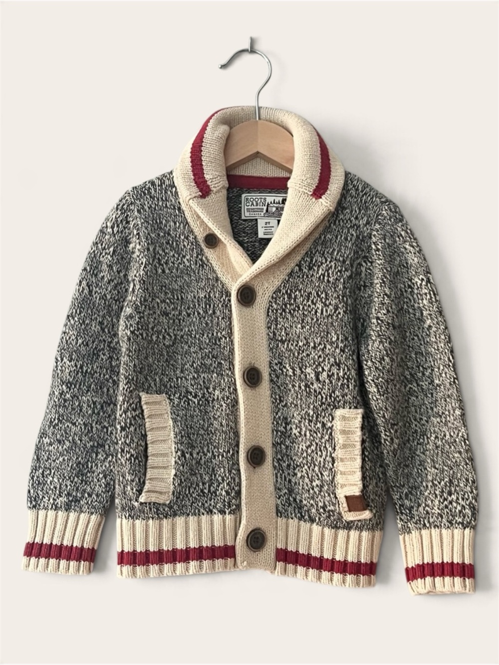 Roots Kids Cabin Shawl Collar Cardigan 2T Salt & Pepper
